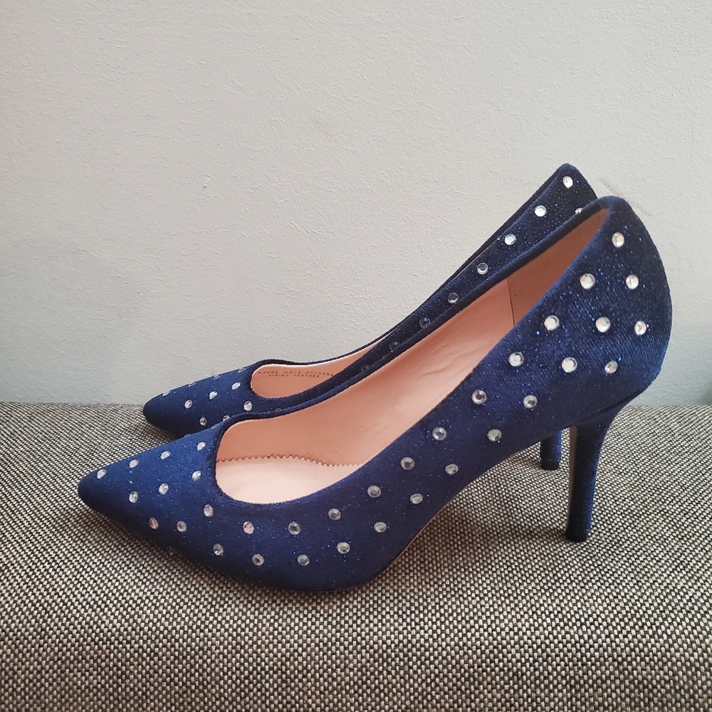 J.Crew Navy Velvet Pumps with Rhinestones Sz 6.5
